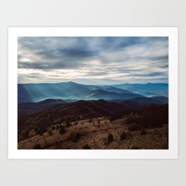 Sunshower over the mountain Art Print | Nature, Cloudysky, Sunbeams, Mountains, Illuminate, Landscape, Sun, Bulgaria, Rays, Photo 