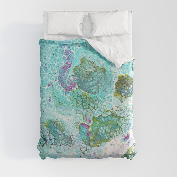 Abstract contemporary painting, aerial view of the ocean and its coral reef Duvet Cover