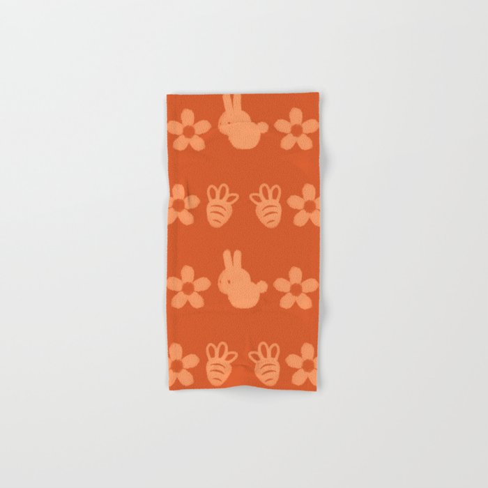 Bunny Flower Carrot Pattern Burnt Orange Hand Bath Towel By Burnt Orange Hand Bath Towel