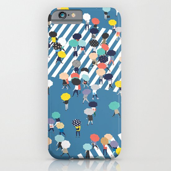 Crossing The Street On a Rainy Day - Blue iPhone & iPod Case