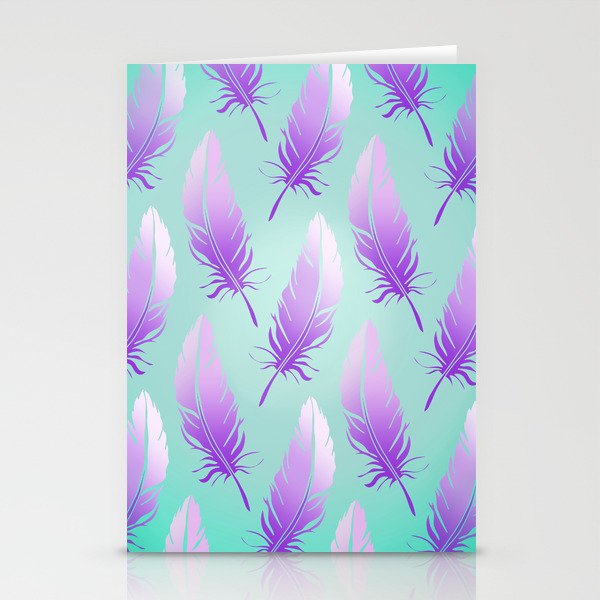 Delicate Feathers (violet on mint) Stationery Cards