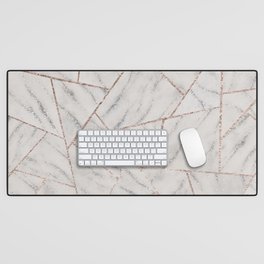 White Marble Silver Glitter Geometric Glam #1 (Faux Glitter) #geo #decor #art #society6 Desk Mat