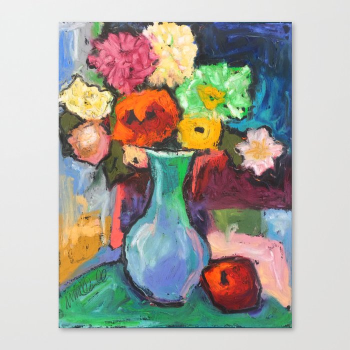 Flowers with Apple Canvas Print