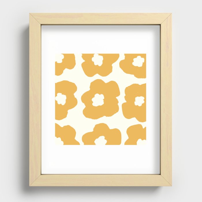 Large Pop-Art Retro Flowers in Yellow on Cream Background Recessed Framed Print