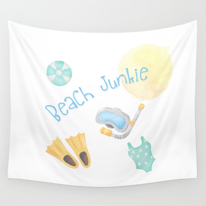 Beach Junkie (with watercolor beach gear) Wall Tapestry