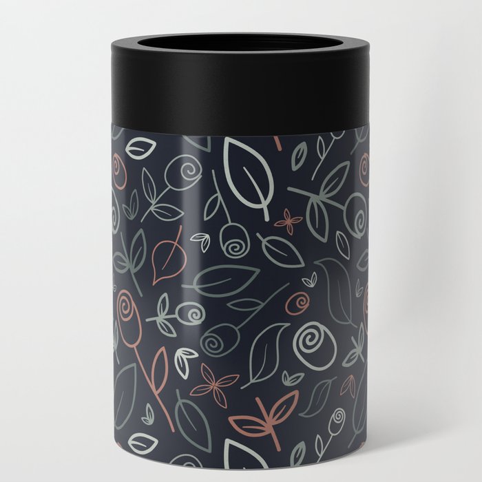 Roses and Leaves Dark Can Cooler