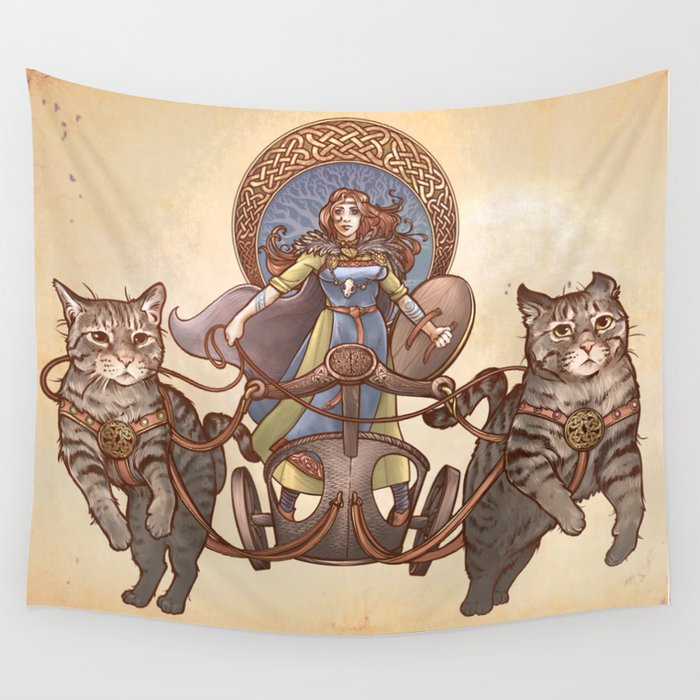 Freya Driving Her Cat Chariot Wall Tapestry