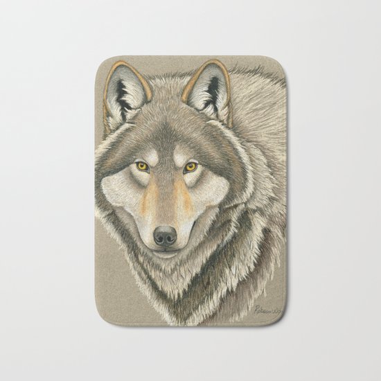 Grey Wolf Portrait Bath Mat