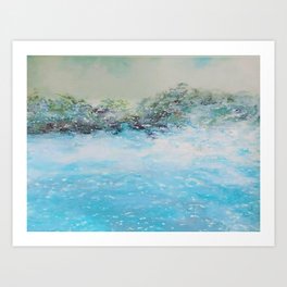 Blue Surf, Dark Sky, Bright Water Oil Pastel Drawing Art Print