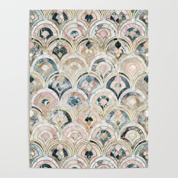 Art Deco Marble Tiles in Soft Pastels Poster