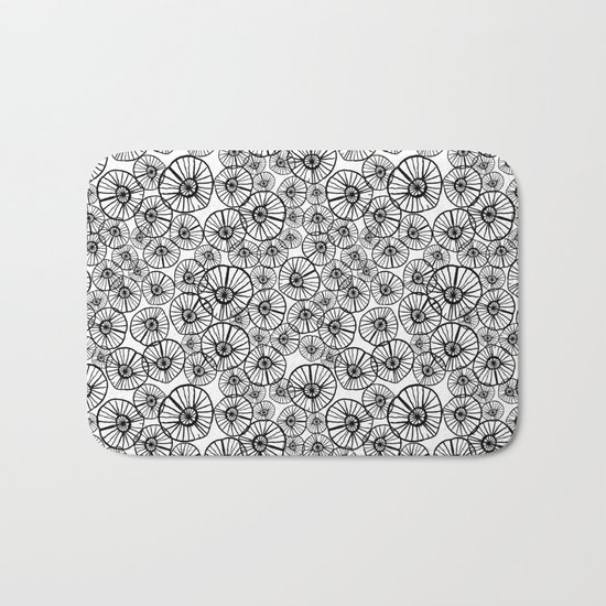 Lexi - squiggle modern black and white hand drawn pattern design pinwheels natural organic form abst Bath Mat