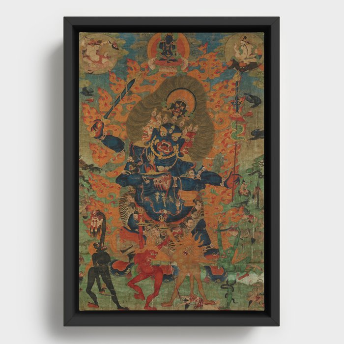 Mahakala Buddhist Protector Chaturmukha Four Faced 1700s Framed Canvas