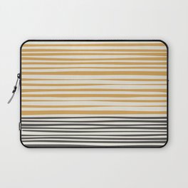 Natural Stripes Modern Minimalist Colour Block Pattern in Charcoal Grey, Muted Mustard Gold, and Cream Beige Laptop Sleeve