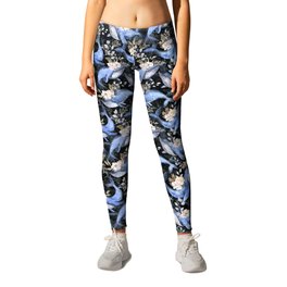 Watercolor Blue Whales with Flowers - Florals Whales Marine Leggings