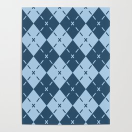 Retro Blue Argyle Pattern Poster