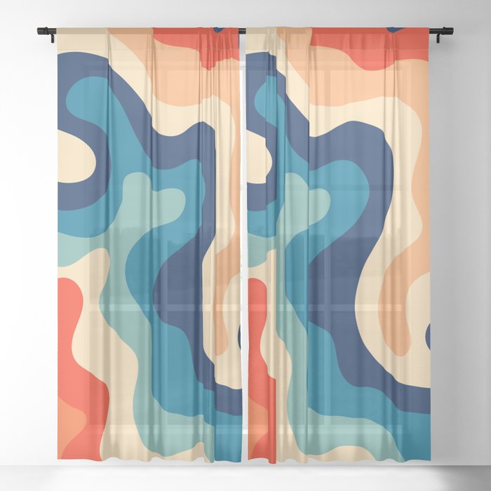 Retro 70s and 80s Abstract Soft and Flowing Layers Swirl Pattern Waves Art Vintage Color Palette 2 Sheer Curtain