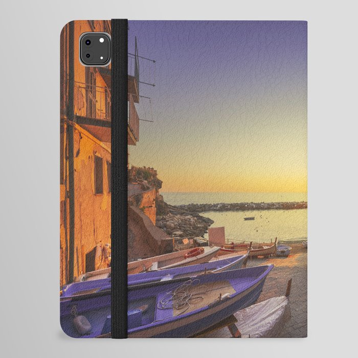 Riomaggiore, boats in the street at sunset. Cinque Terre, Italy. iPad Folio Case