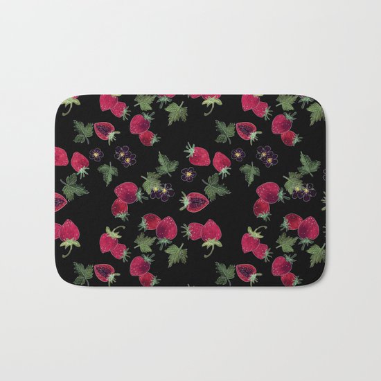 Watercolor. Strawberries on a black background Bath Mat