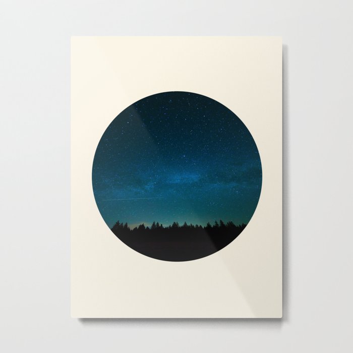 Forest Silhouette Against Milky Way Blue Star Sky Metal Print