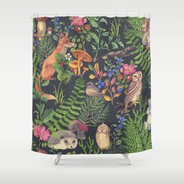 Hand drawn seamless pattern with watercolor forest animals and plants. Pattern for kids wood inhabitants, cute animals Shower Curtain