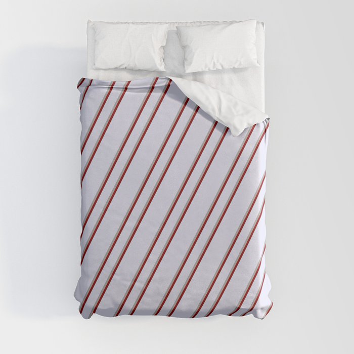 Lavender, Dark Grey, and Dark Red Colored Lines Pattern Duvet Cover