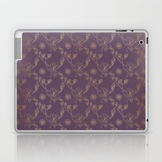 Magnolia And Daisy Seamless Pattern_Purple Laptop & iPad Skin