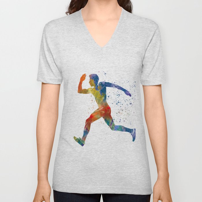 athlete runner in watercolor V Neck T Shirt