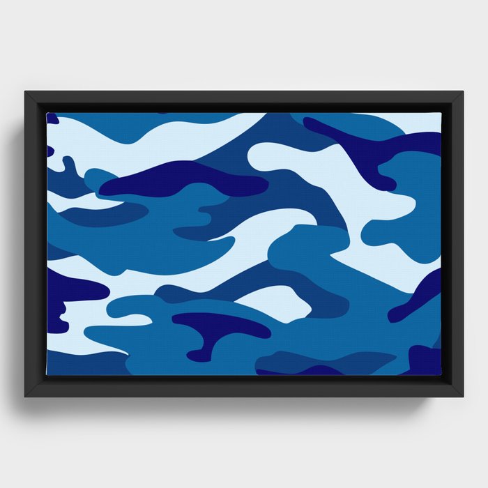 Camouflage Pattern Blue Colours Framed Canvas