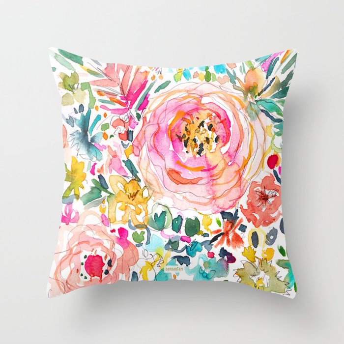 DON'T STRESS Colorful Floral Throw Pillow