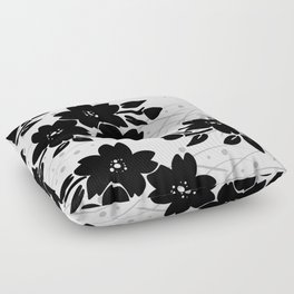 Monotone black and white Japanese Sakura Branch pattern Floor Pillow