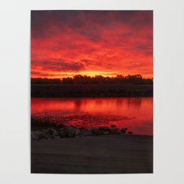 Lake Bentonville Red Sky Reflections Poster