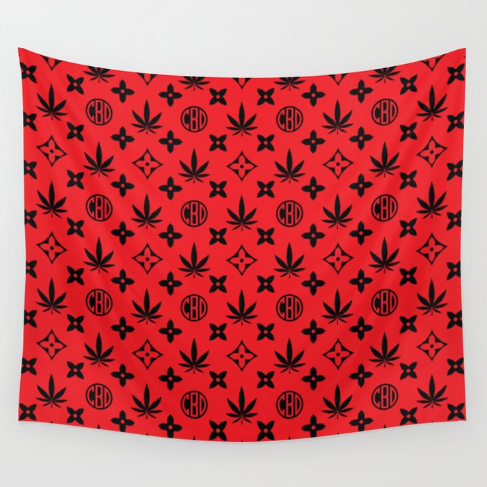 Red Marijuana tile pattern. Digital Illustration background Wall Tapestry