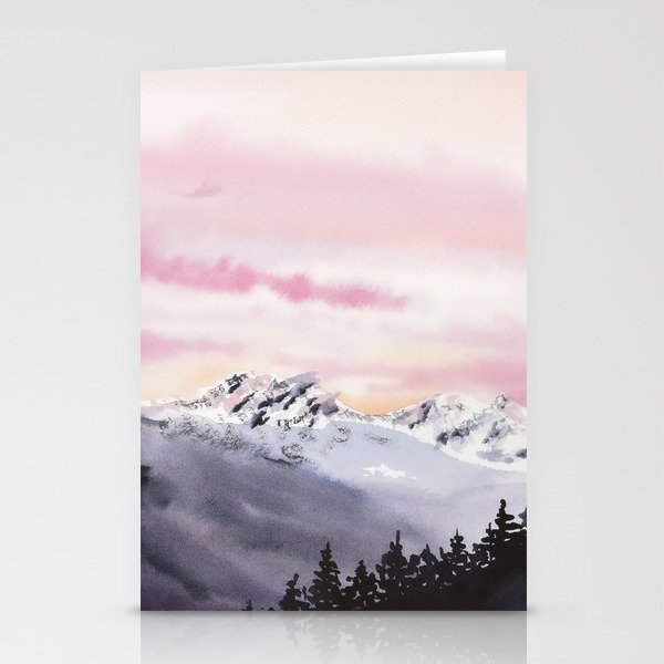 Watercolor Dreamy Morning Mountains Stationery Cards