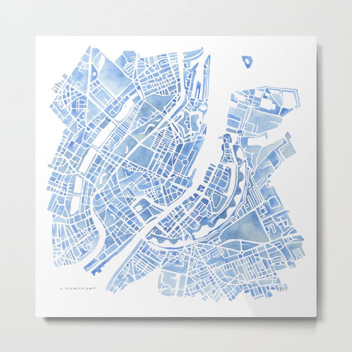 Copenhagen Denmark watercolor city map Metal Print