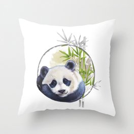 Cute panda with bamboo Throw Pillow