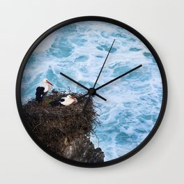White storks (Ciconia ciconia) in the nest Wall Clock