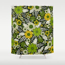 Modern Yellow & Green Floral Pattern Shower Curtain