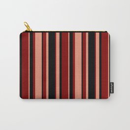 [ Thumbnail: Dark Salmon, Black & Maroon Colored Pattern of Stripes Carry-All Pouch ]