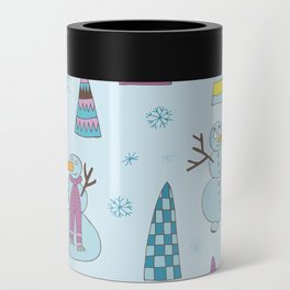 Snowmen with Christmas trees Can Cooler