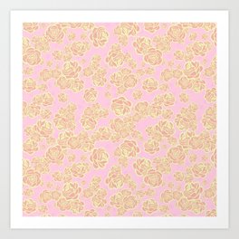 Pink n' Yellow Sketchy Rose Print Art Print