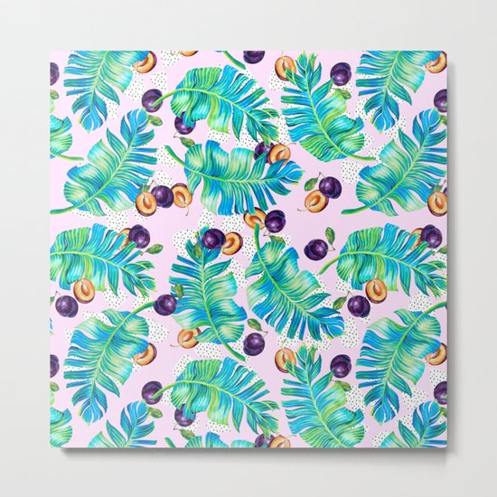 Pattern Plum & leaf Metal Print