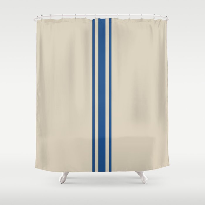 Farmhouse Grain Sack Stripe In Blue Shower Curtain By Riveroakstudio
