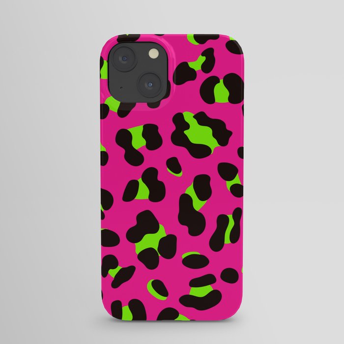 80s Neon Pink and Lime Green Leopard iPhone Case