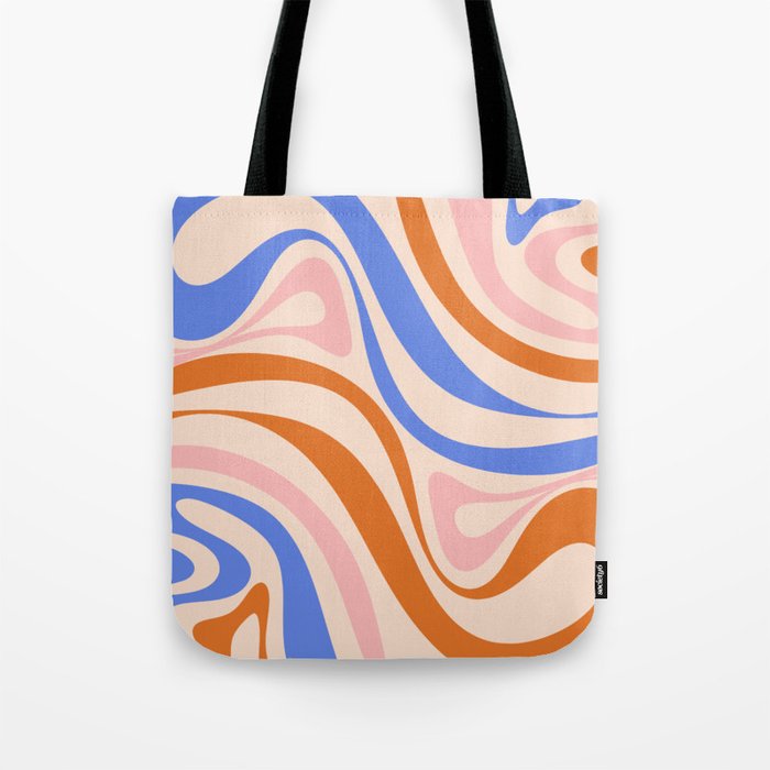 New Groove Retro Swirl Abstract Pattern Blue Orange Pink Blush Tote Bag