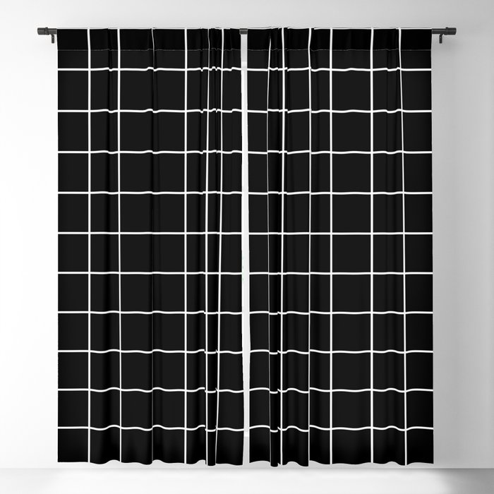 Square Grid Black Blackout Curtain