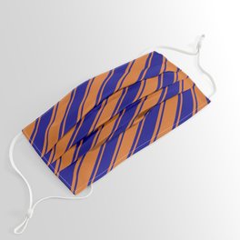 [ Thumbnail: Chocolate and Blue Colored Stripes/Lines Pattern Face Mask ]