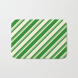 [ Thumbnail: Forest Green and Beige Colored Lined/Striped Pattern Bath Mat ]
