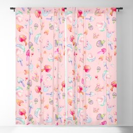 psychedelic magic mushrooms watercolor pattern on pastel pink Blackout Curtain