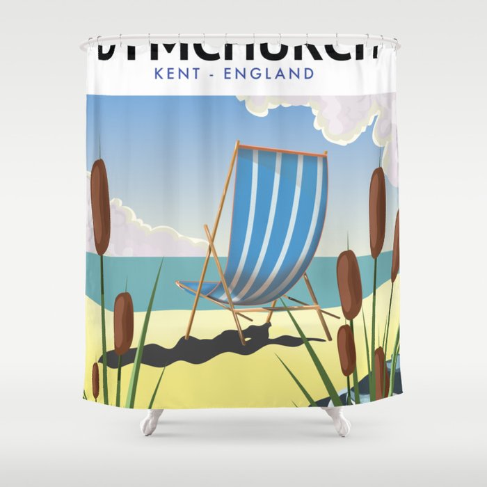 Dymchurch Kent seaside travel poster. Shower Curtain
