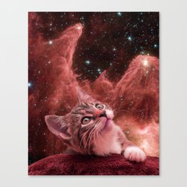 Tabby Kitten in Space Red Canvas Print